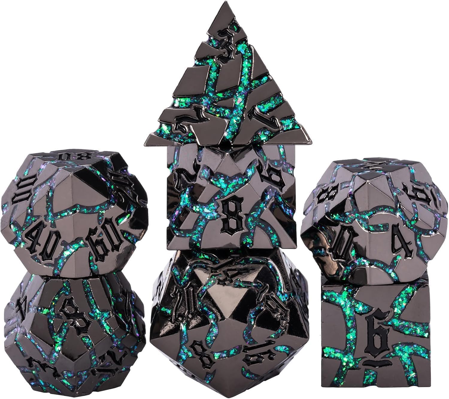 Dice Set D&D Dungeons and Dragons Dice D20 Metal DND Dice Set with Box, Polyhedral Role Playing Dice D12 D10 D% D8 D6 D4 for MTG RPG Board Games (Black Nickel Green)