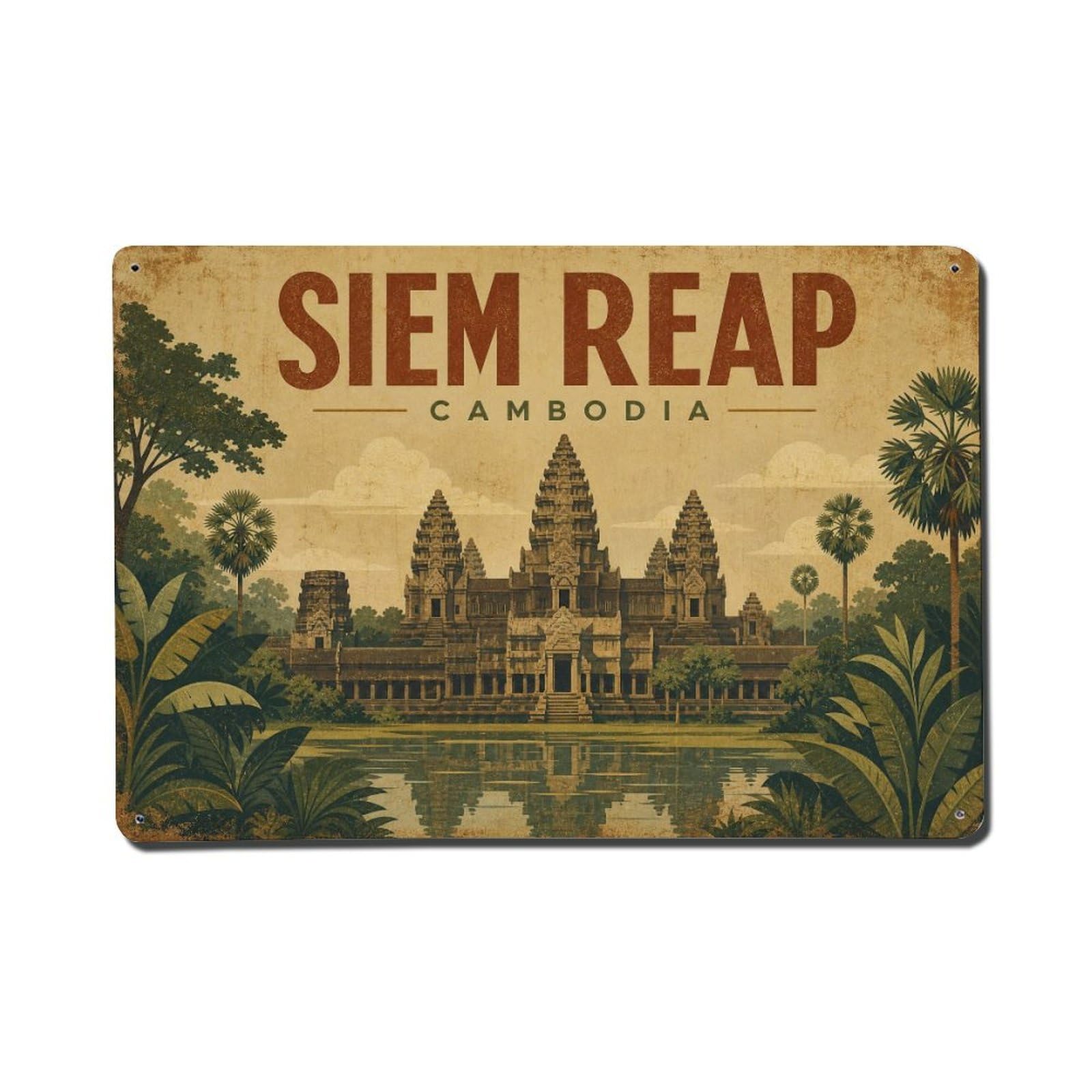 Metal Tin Sign Vintage Travel Cambodia Siem Reap