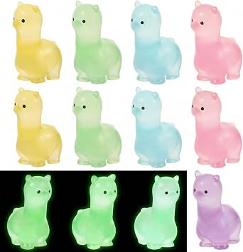 PRETYZOOM 12pcs Mini Resin Alpaca Figures Glow in the Dark Tiny Animal Figurines to Hide 1.7" Little Small Alpaca Ornaments for DIY Fairy Garden Aquarium Micro Landscape Desktop Decoration