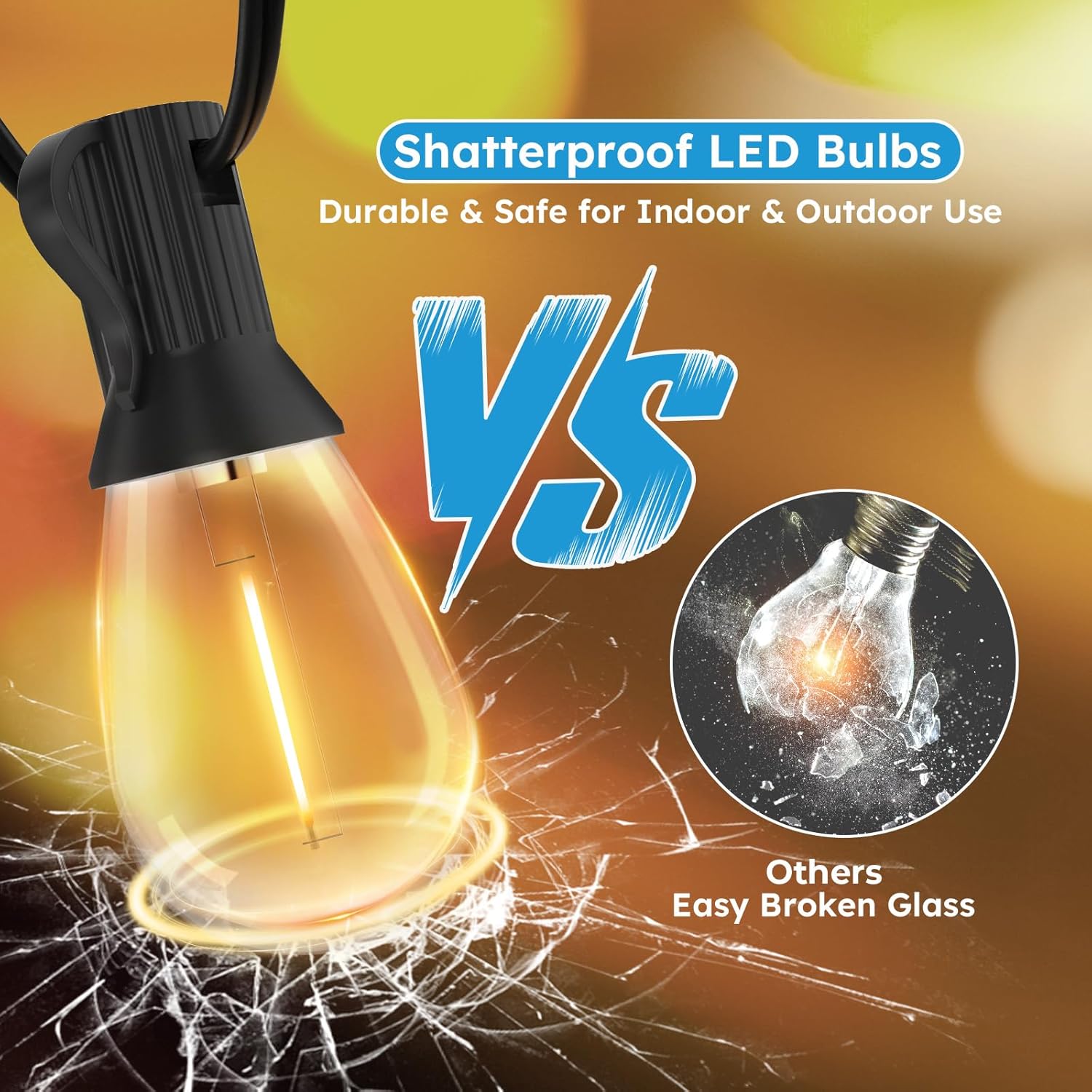 LED Outdoor String Lights, 200FT Waterproof Patio Lights with 62 Shatterproof S11 Plastic Bulbs, 2700K Warm White Edison Hanging Lights for Backyard, Garden, Porch, Bistro