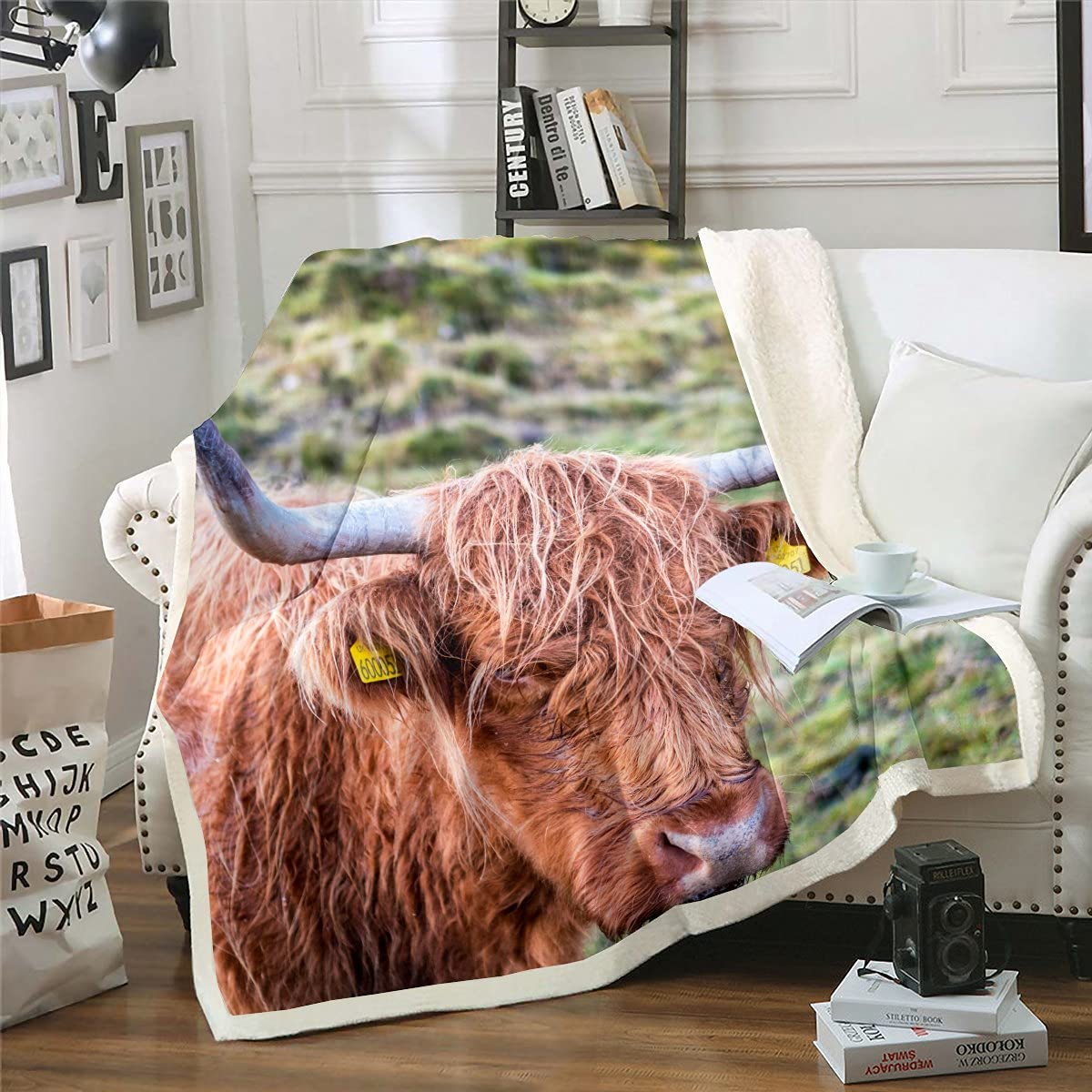 Coperta In Pile SHOMEY 150x200 Cm, Stampa 3D Mucca Pittura A Olio, Morbida, Per Divano E Letto, Lavabile, Regalo - 6