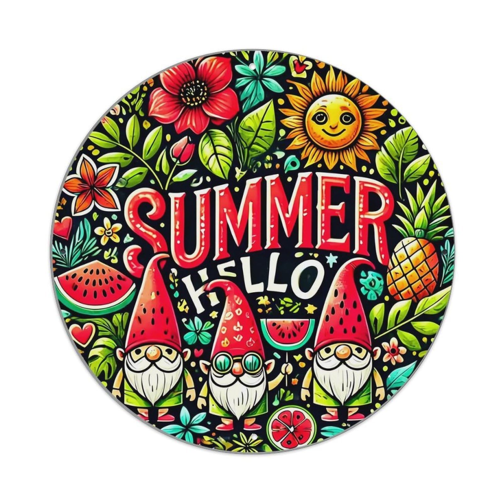 Summer Hello Gnomes Floral Pattern Tin Sign Metal Poster Vintage Metal Signs for Home Man Cave Bar Cafe Kitchen laundry room Wall Decorations 8x8 inches