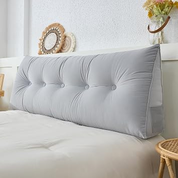 Zelladorra Headboard Pillow for Bed,Triangular Wedge Pillow Headboard Positioning Support While Reading and Resting,Cushion Headboard with Washable Cover, Filled with Cotton,Grey Twin