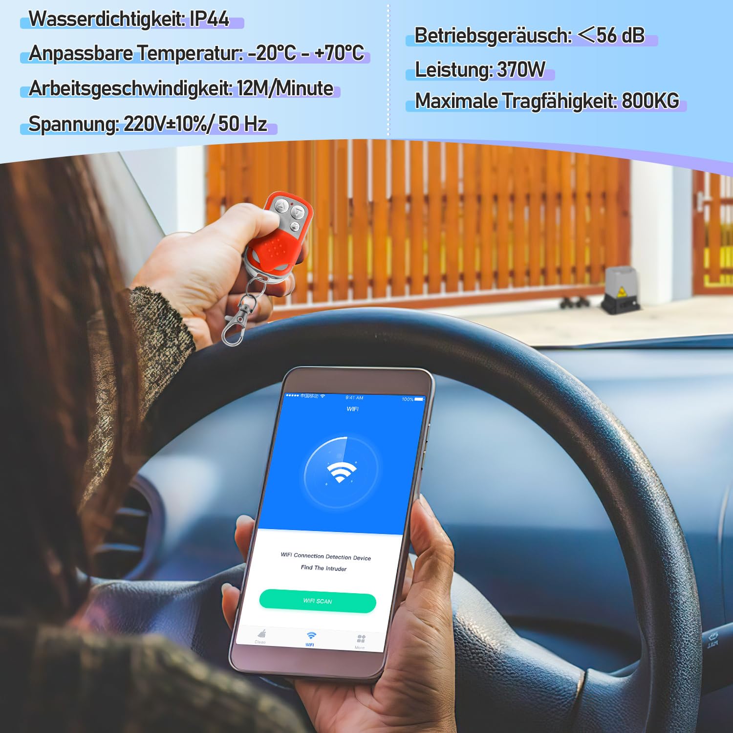 Elektryczny napęd do bramy przesuwnej 370 W, sterowanie Bluetooth, otwieracz garażowego do 800 kg, brama