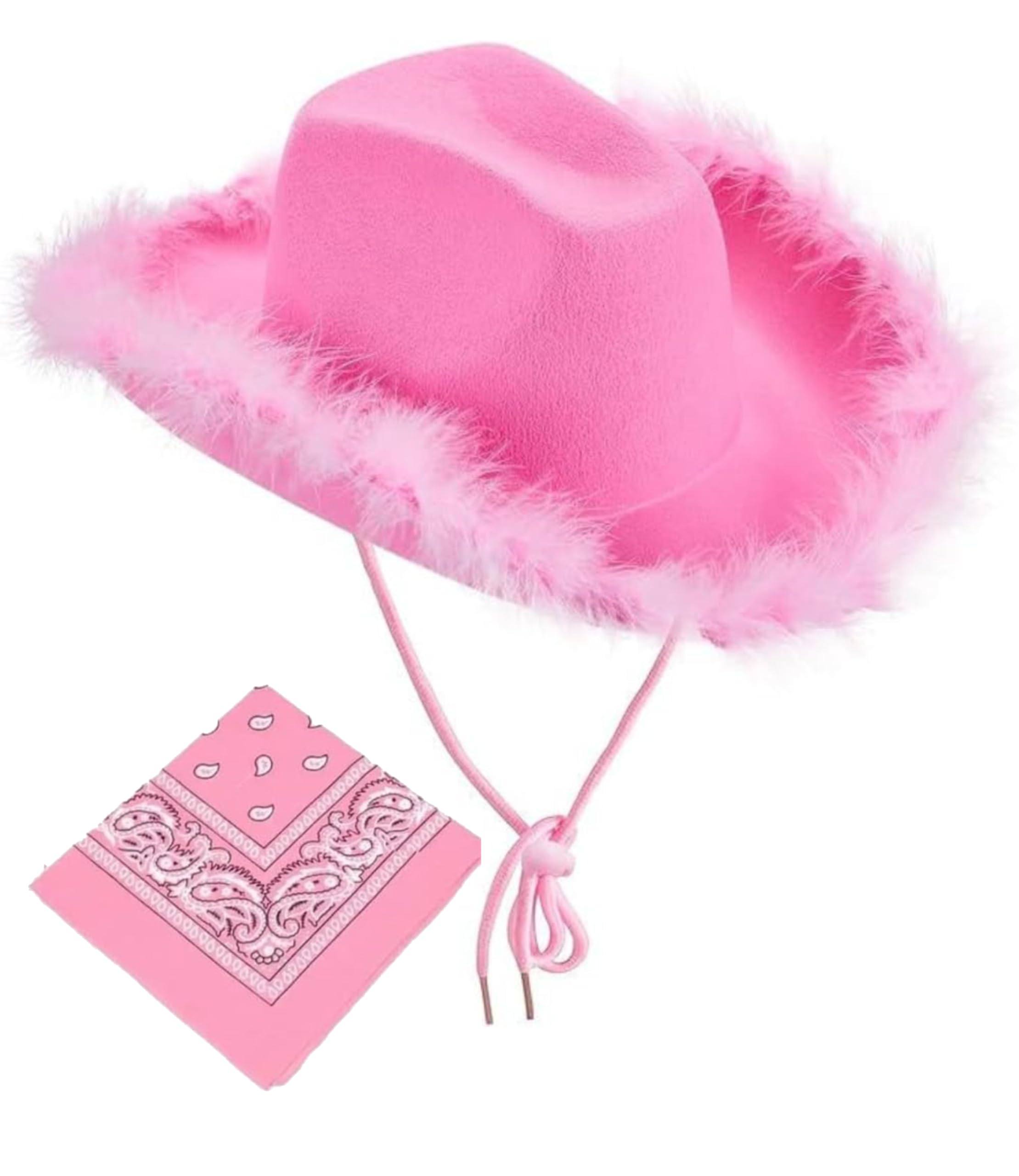 SoWest Women’s Fluffy Feather Brim Cowboy Hat & Bandana – Pink Hen Party & Festival Fancy Dress Accessory | Western Cowgirl Hats for Bachelorette, Halloween & Birthday Parties — image 1