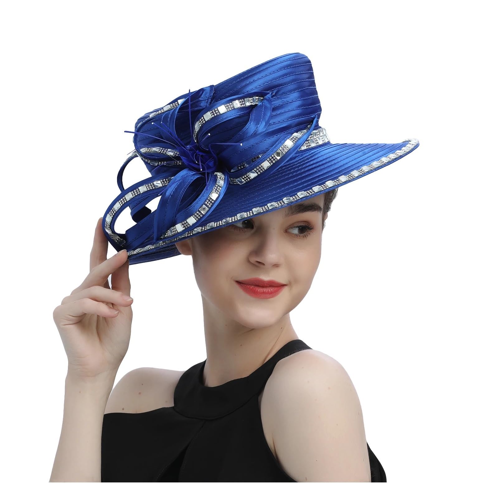 Cappello Da Sposa Per Donna Cappello da chiesa in raso con strass, perfetto for fotografia, cappello a cilindro donna, for banchetto, matrimonio, cerimonia