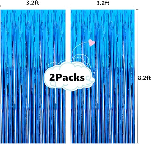 Miniatura 2 de 2 cortinas de flecos de papel de oropel metálico azul brillante de 3.2 x 8.2 pies, telón de fondo para cabina de fotos para cumpleaños, boda,