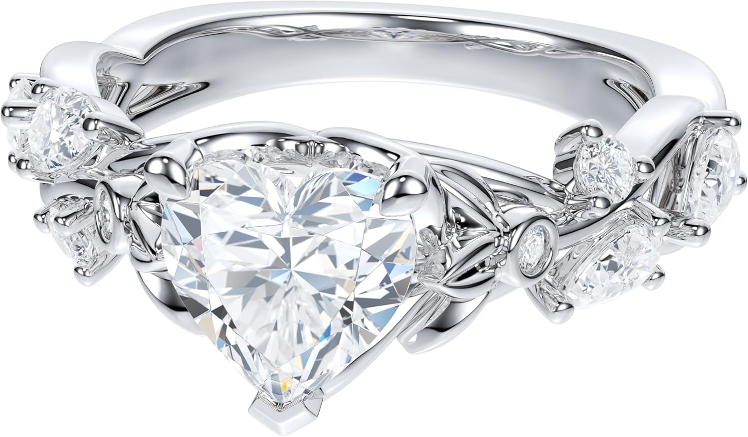 THELANDA Sterling Silver Genuine Moissanite 1.2 CT Heart Shape Engagement Ring Nature Inspired Twisted Vine Floral Design Promise Bridal Ring for Women