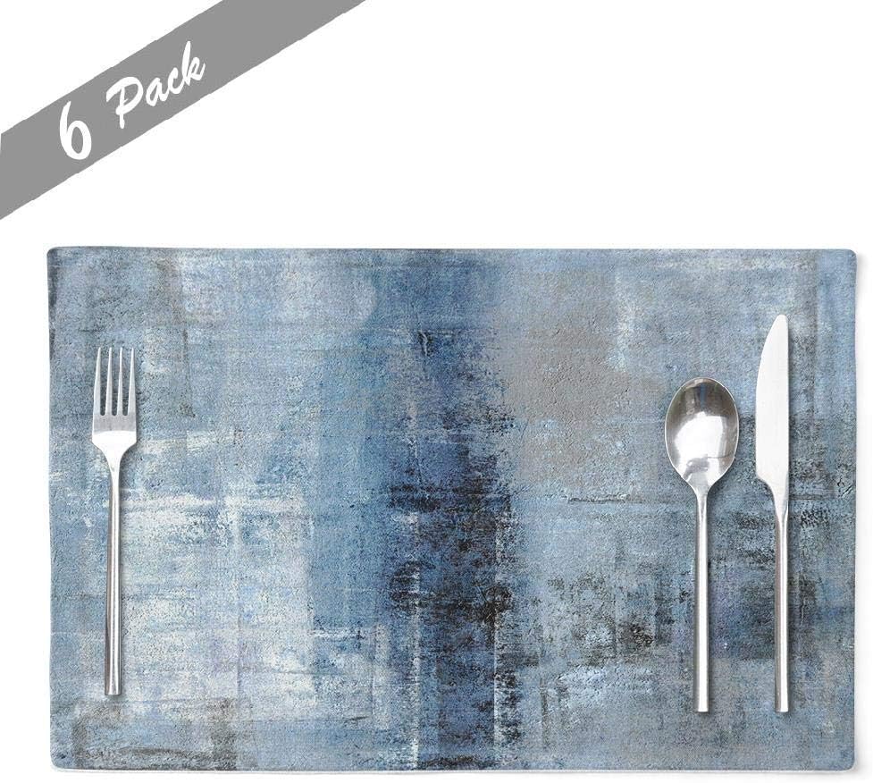 60% оƒƒ Dіѕсоunt Summor Placemats, Linen Placemats for Dining Table Washable Placemats Blue and Grey Abstract Art Heat Resistant 18 x 12 Inches Kids Placemats for Dining Table Set of 6, Blue