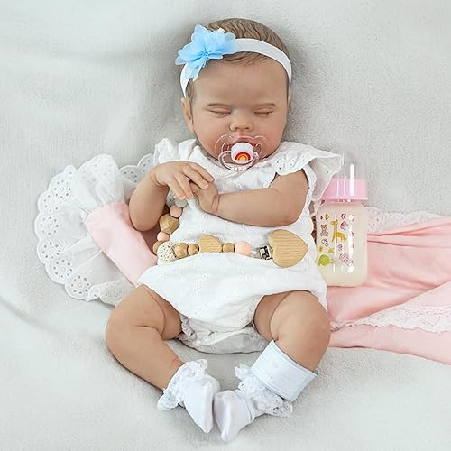 Miniatura 7 de SCOM Muñeca realista Reborn de 20 pulgadas, cuerpo de tela hecha a mano con cuerpo de tela suave y pesada, juego de regalo pintado avanzado para