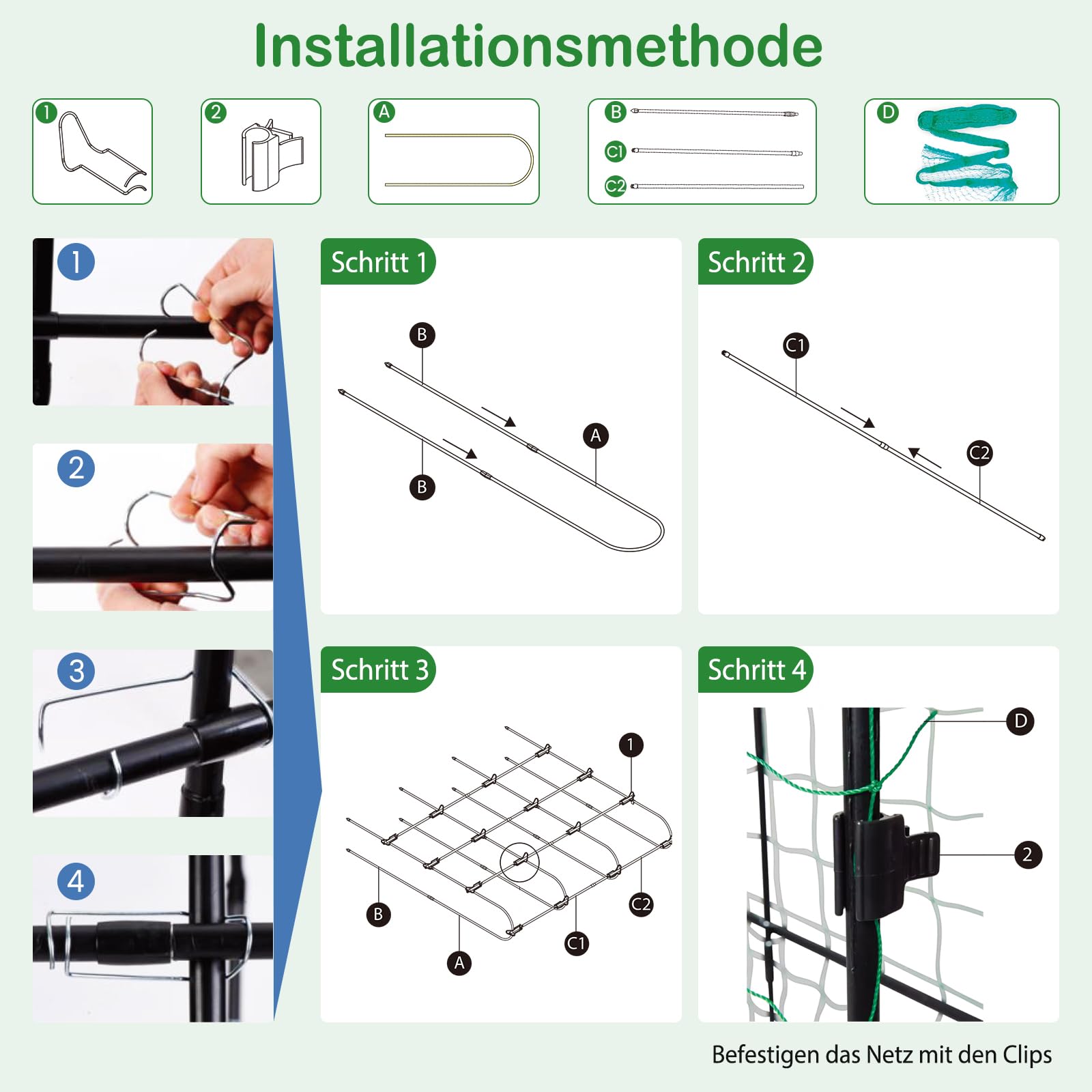 RELAX4LIFE Rankgitter für Kletterpflanzen, 180 cm hoch, U-förmiges Rankhilfe Garten, einstellbare Breite, Pflanzenstütze Metall mit Ranknetz & Clips, Pflanzenspalier für Gurken, Tomaten, Erbsen