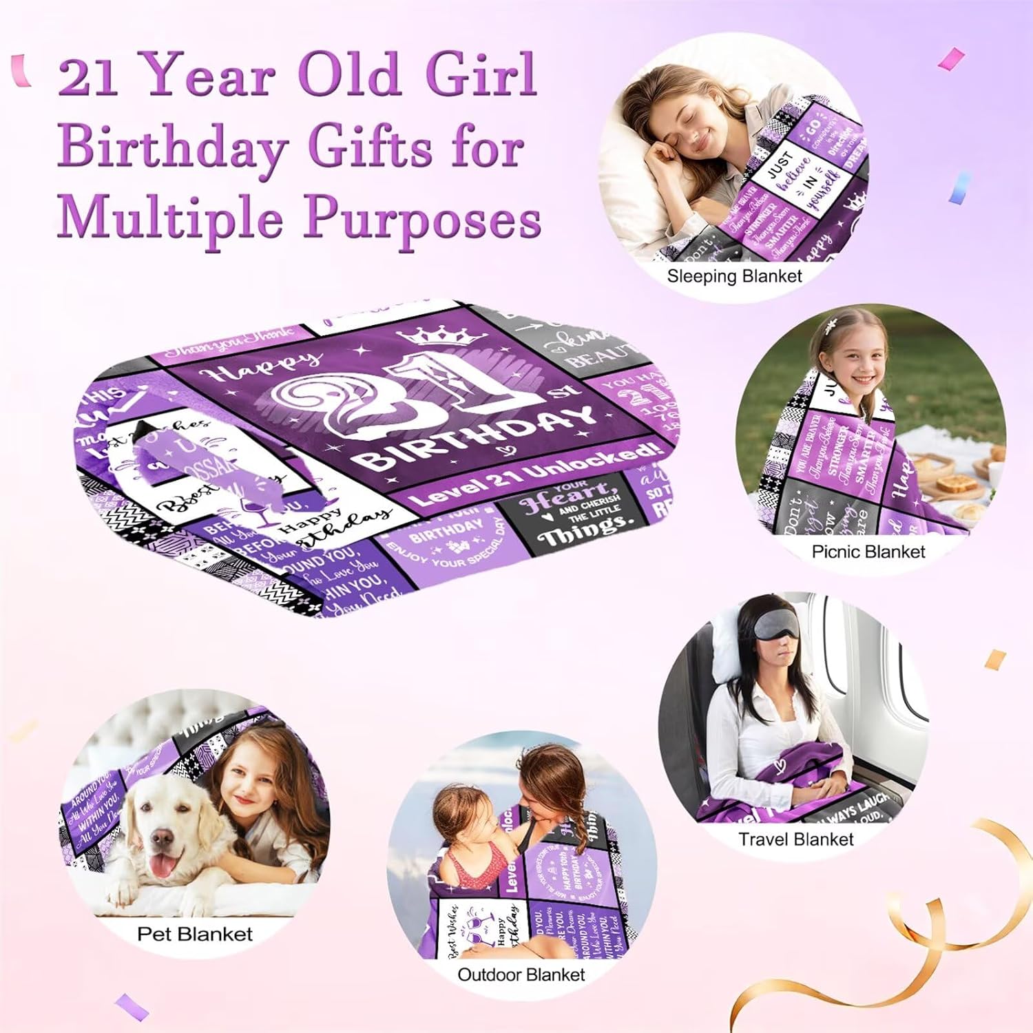 21st Birthday Gifts Blanket for Her Girls Purple 50"x60"