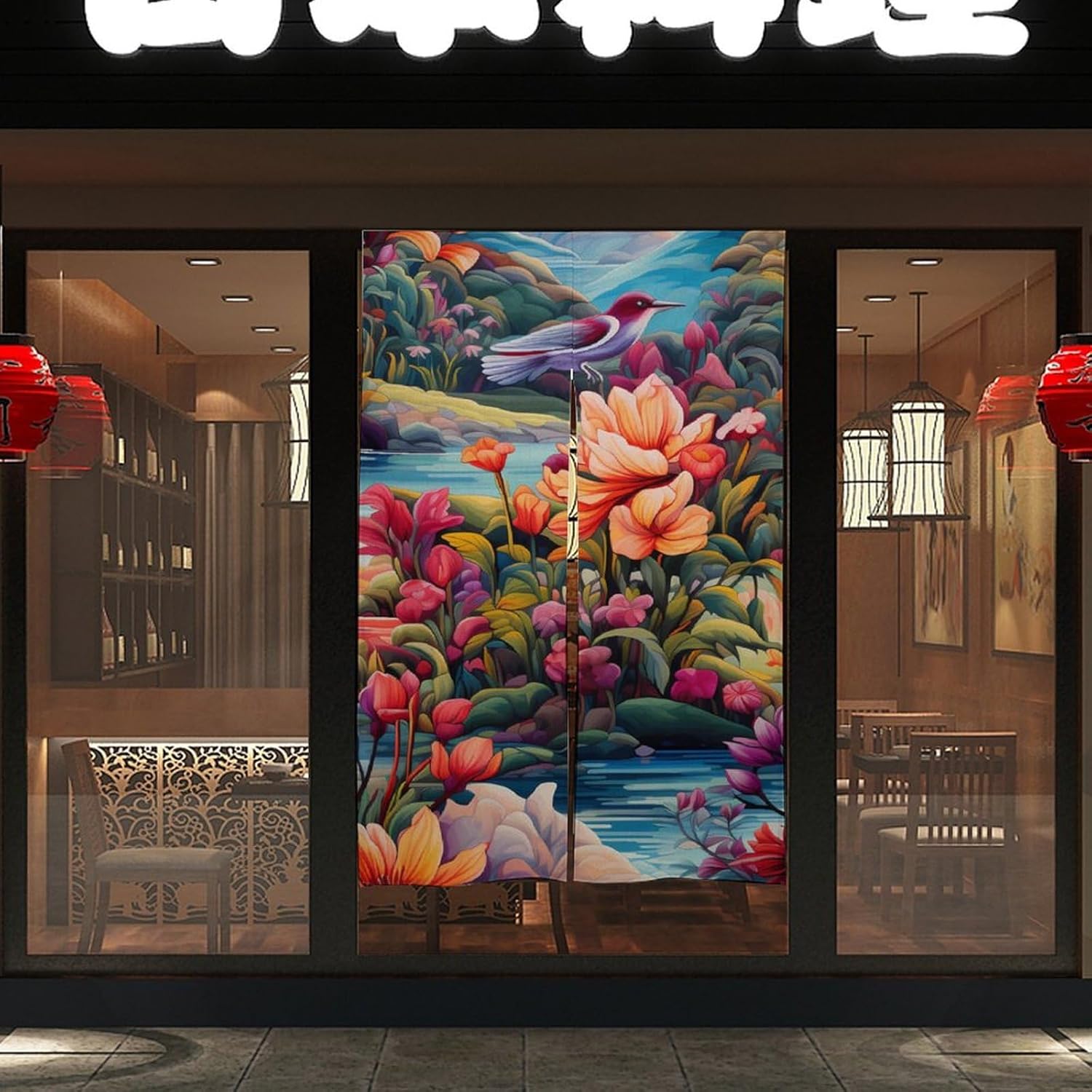 Flowers with Birds Door Curtain Blackout Door Cover Curtains Door Screen for Home Accessories