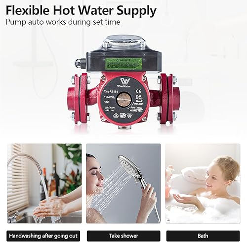 Miniatura 4 de WiseWater Bomba de circulación de 110 V con temporizador 130 W 12.86 GPM Bomba de recirculación de agua caliente con brida FNPT de 1 pulgada bomba