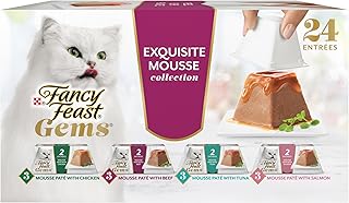 Fancy Feast Gems - Mousse de comida húmeda para gatos en paté y un halo de salsa, paquete variado de comida húmeda para gatos, paquete variado (paquete de 12) cajas de 4 onzas
