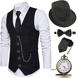 EFORLED Halloween 1920s Mens Costume 2025,Gatsby Gangster Vest,Vintage Pocket Watch,Pre Tied Bow Tie,Tie
