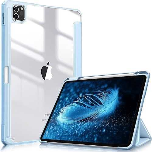 Fintie Hybrid Slim Case for iPad Pro 11-inch (4th / 3rd Generation) 2022/2021 - [Built-in Pencil Holder] Shockproof Cover w/Clear Transparent Back Shell, Also Fit iPad Pro 11" 2nd Gen, Blue
