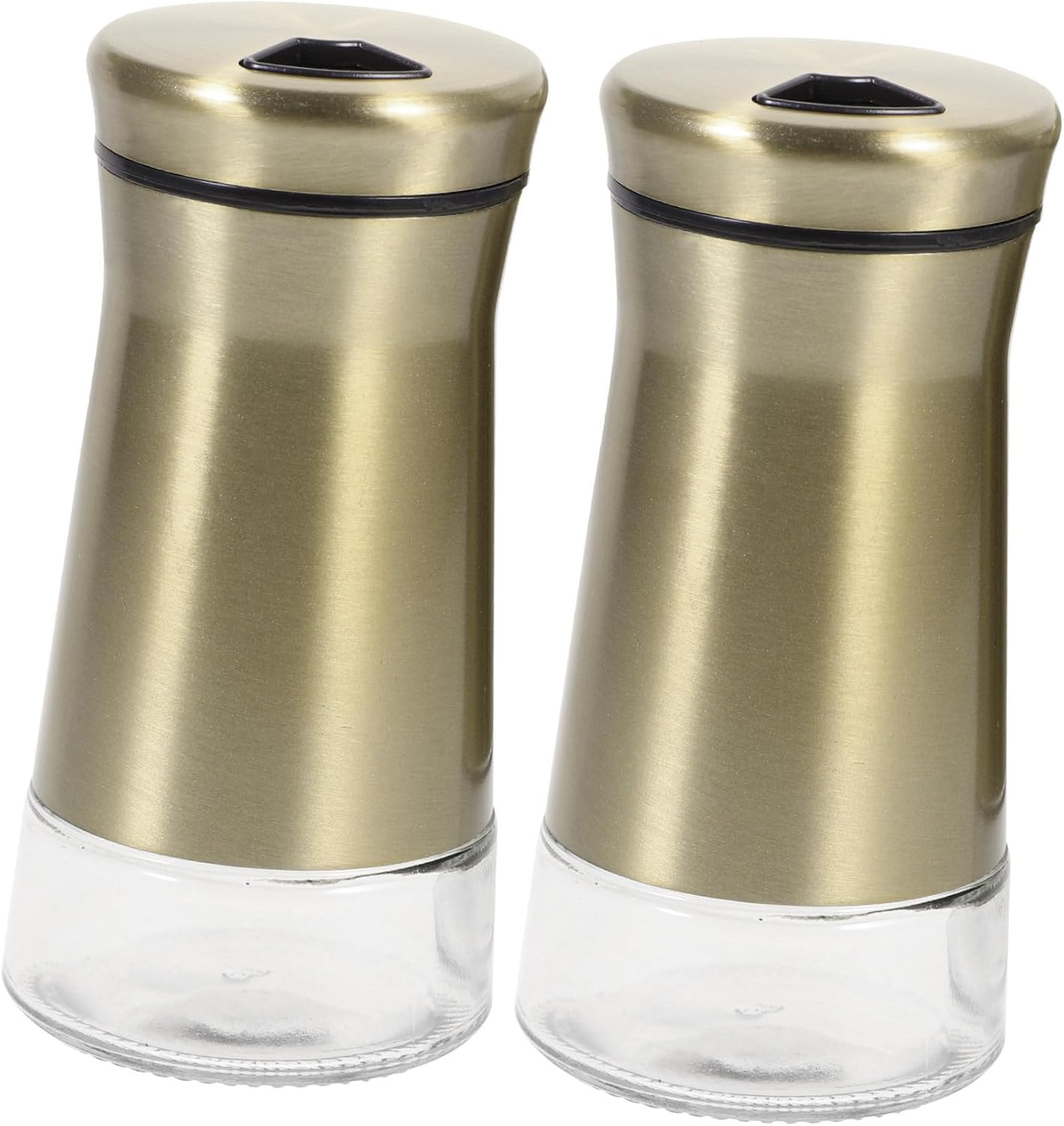 SHOWERORO Stainless Steel and Glass Salt Shaker Set, Kitchen Seasoning Jar with Gold Lid, Travel Salt Shakers for Cooking and Dining, Sturdy Spice Container for Home and Outdoor Use