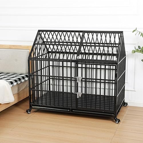 Miniatura 7 de Jaula indestructible para perros de 50 pulgadas, resistente y de alta ansiedad, a prueba de golpes, jaula de techo puntiaguda de metal para perros