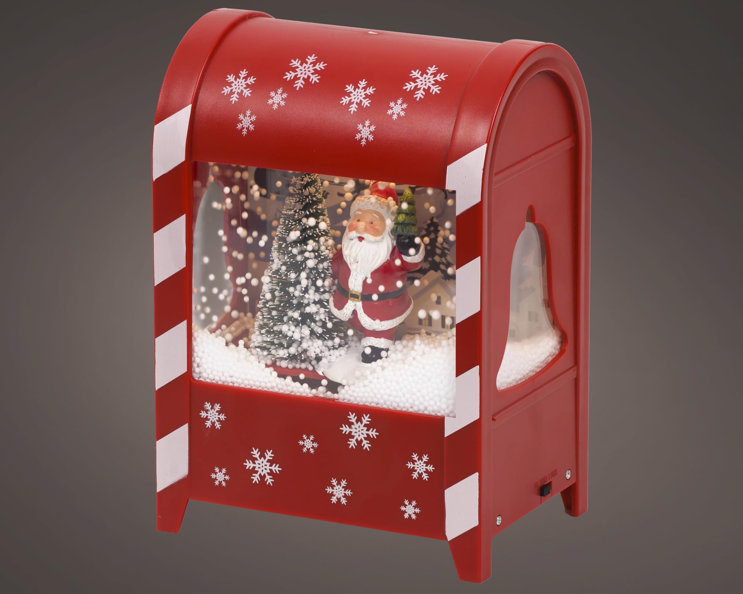 LED Musical Snowfall Mailbox Decoration – Red Christmas Ornament with Snow Blower and Falling Snow Effect, Music & Light Function, 19cm Indoor Display