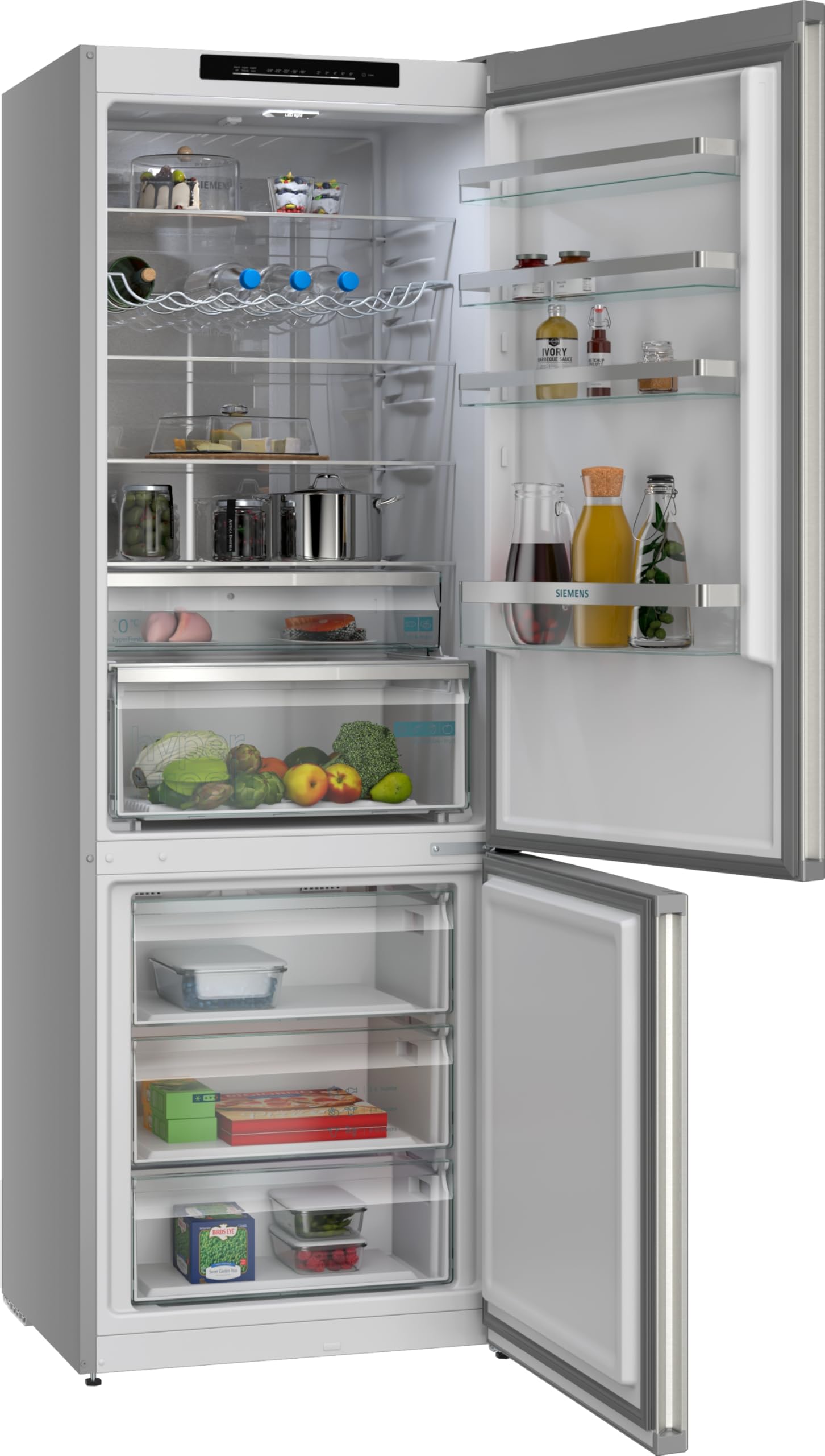 Siemens iQ300, nevera y congelador independiente con sección de congelador inferior, 203 x 70 cm, acero inoxidable, KG49NVICG