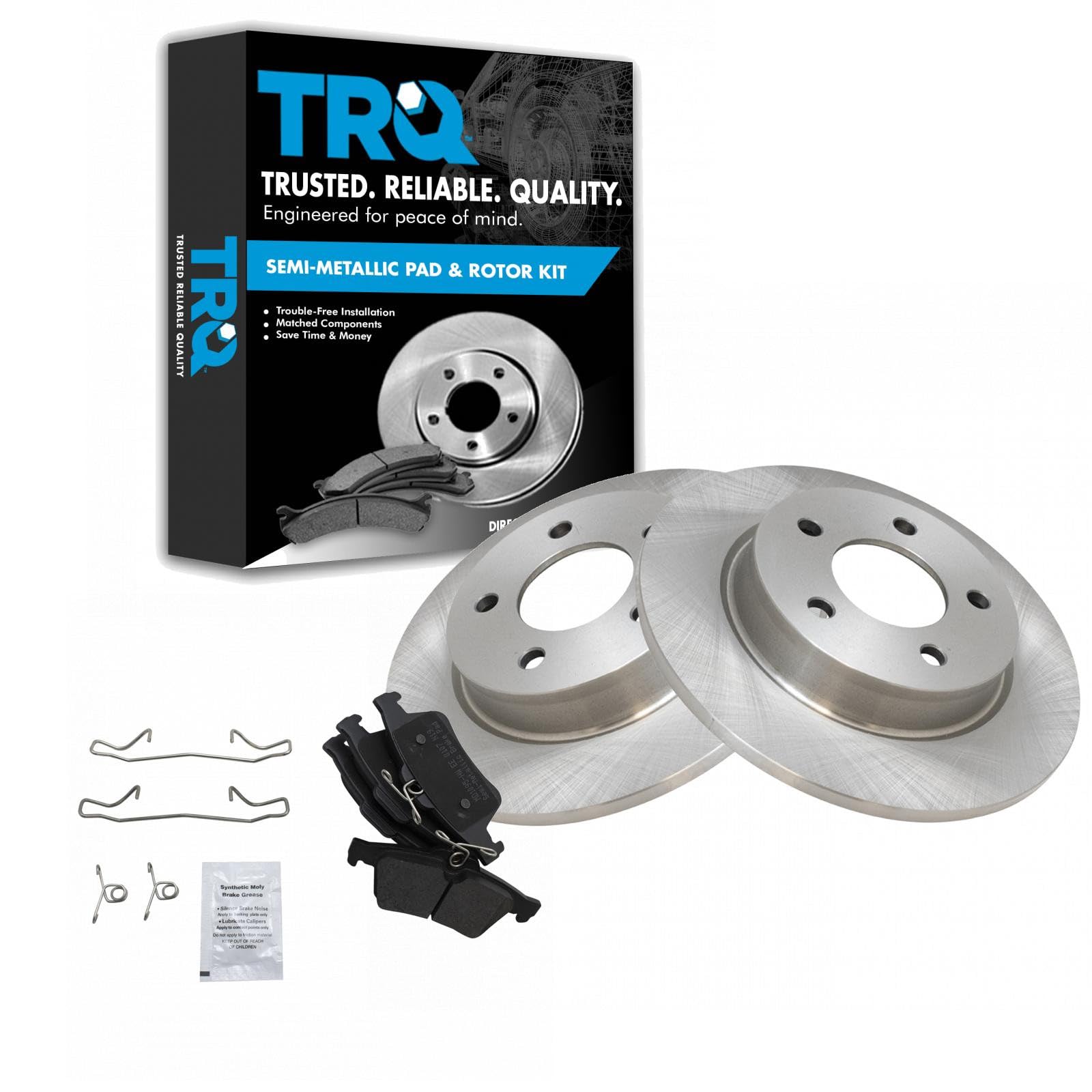 TRQ Rear Brake Pad and Rotor Set Semi Metallic Solid Rotors