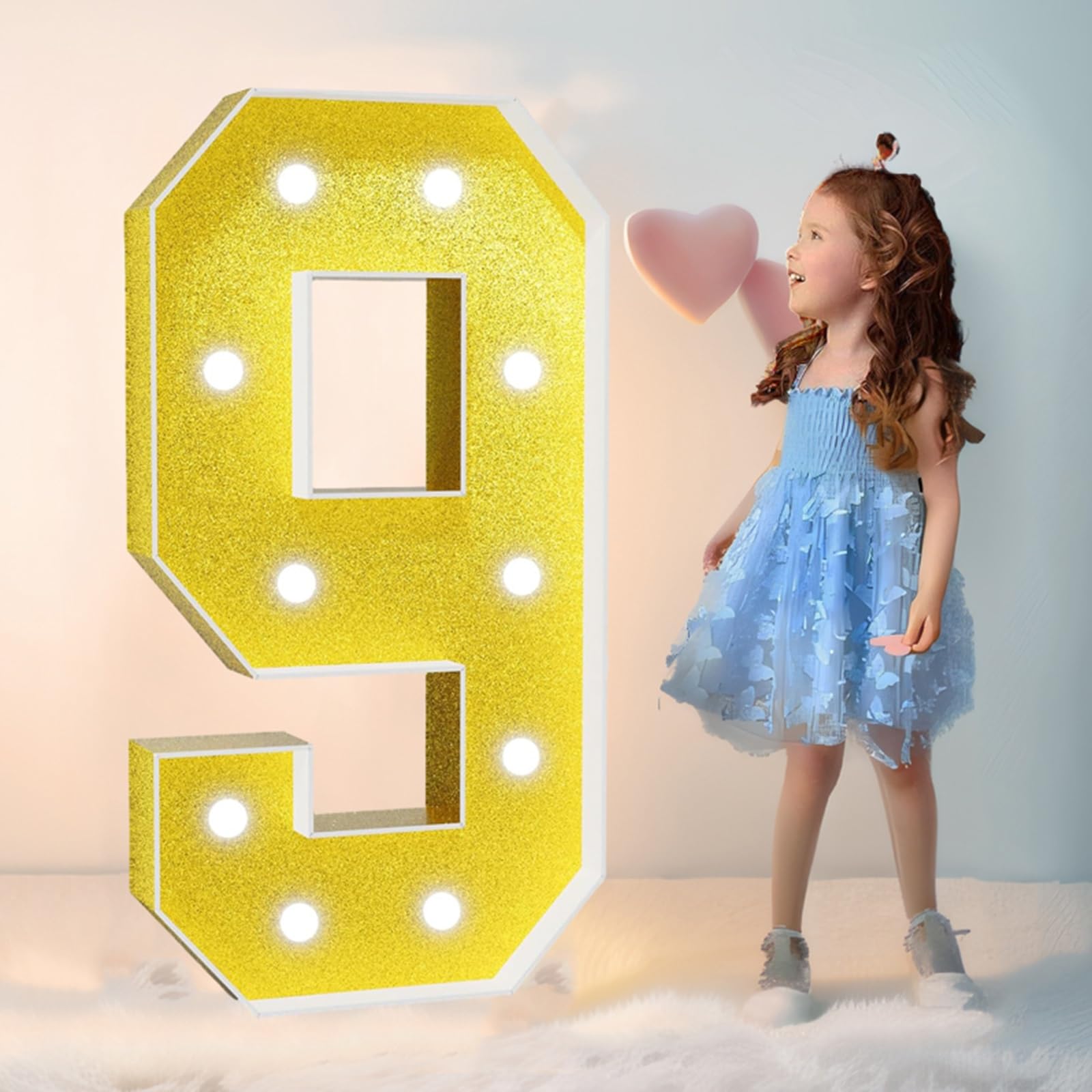 Marquee Light Up Number Large Mosaic Numbers Sign with White Lights Giant Mosaic Frame Number for 5th 50th Birthday Party Anniversary Decorations Pre-Cut Foam Board(Color:Number 9,Size:70cm/2.3FT)