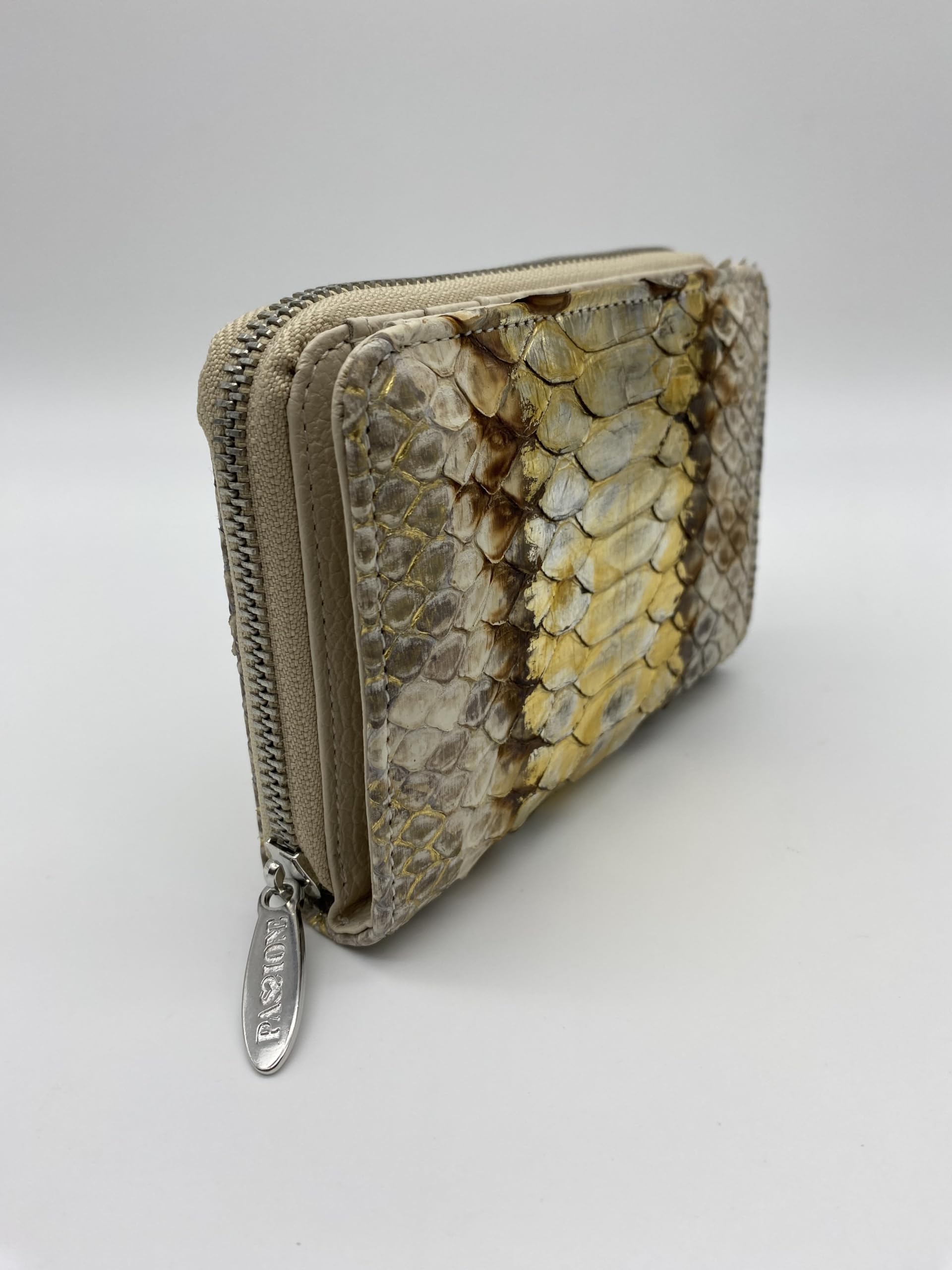 PASSIONE Portafoglio piccolo - Donna - Compatto - Wallet Clutch - Vera pelle - Vero Pitone - Vero Made in Italy (Oro)