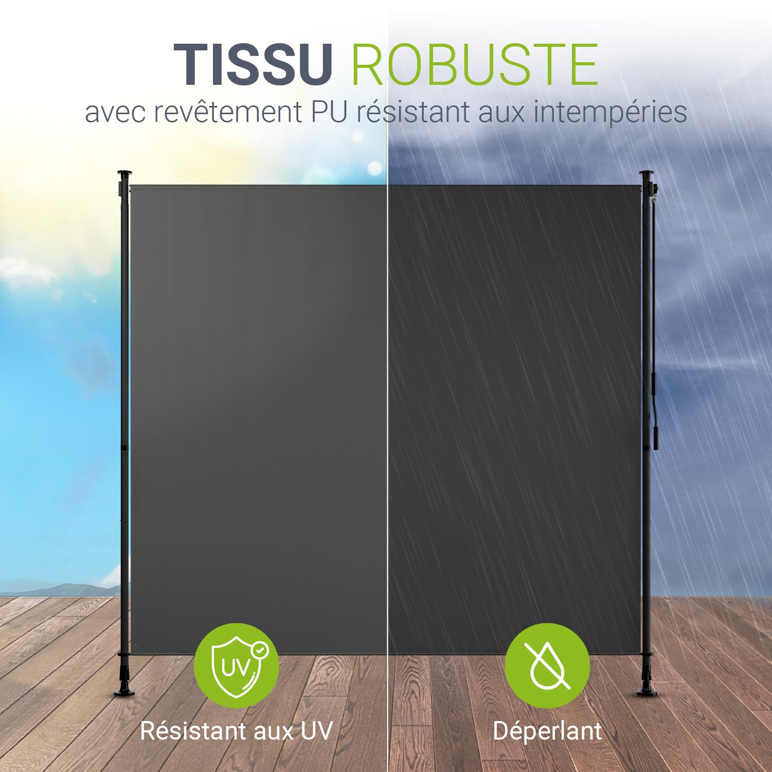 Juskys Store Vertical Barbados 200x310 cm - Store à Pince Extensible, Protection Solaire & Visuelle, Résistant aux Intempéries & UV, Déperlant - Gris