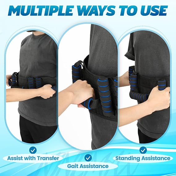 NINEMAX Gait Belt with 7 Handles, Adjustable Transfer Belt for Seniors
