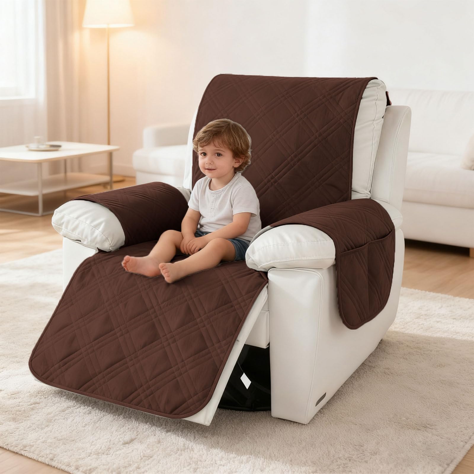 Copripoltrona con tasche, coprisedia antiscivolo e lavabile, per poltrona relax e poltrona TV, protezione perfetta da peli di animali, macchie e usura (marrone)