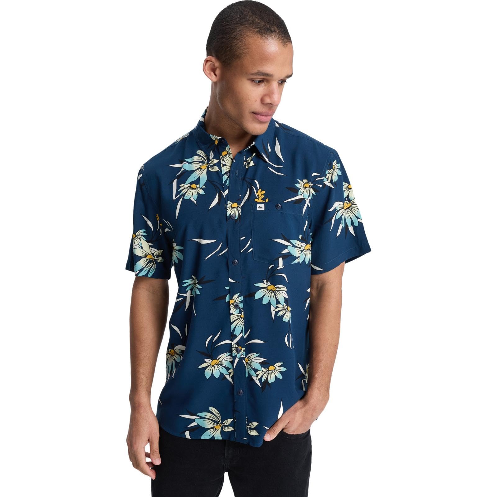 Quiksilver Camisa de manga corta con estampado floral costero para hombre