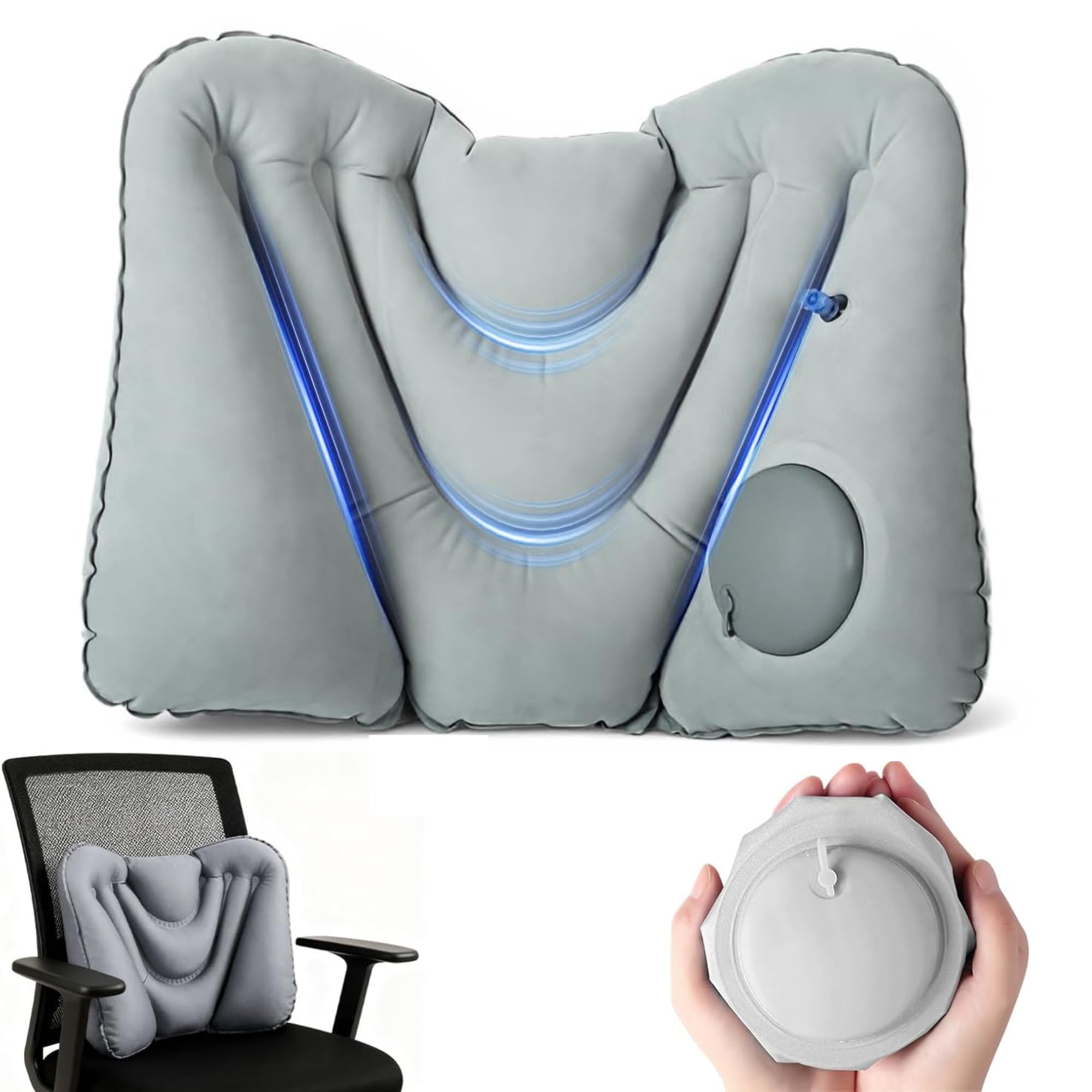 Lumbar Support Pillow Inflatable Compact Ergonomic pillow For Neck Head, neck pillow for Airplane, Office, Home Use, Lumbar Travel Pillow, with Soft Polyester TPU Material, Fill in 20 seconds-image-10