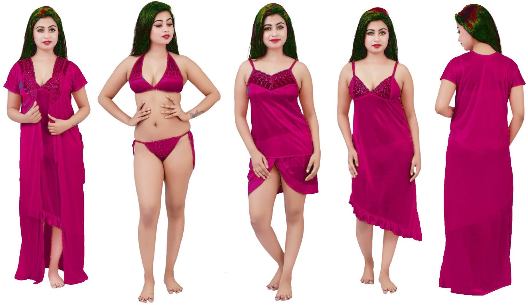 divine paridhaan Women's Satin Solid Maxi Nightwear Set-picture-48