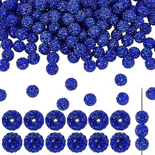 PonabeaDIY 200 Pieces 10mm Blue Rhinestone Beads with Holes Polymer Clay Round Sparkle High Quality A Pave Disco Ball Pendant Loose Spacer Holder Beads for Jewelry Making Bracelet Earrings Key