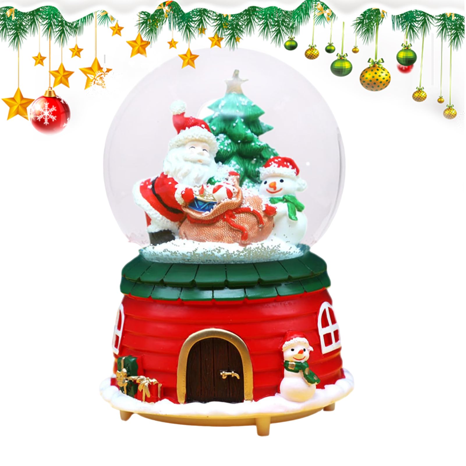 Globo de nieve de Navidad musical pintado a mano con luces LED cambiantes a pilas