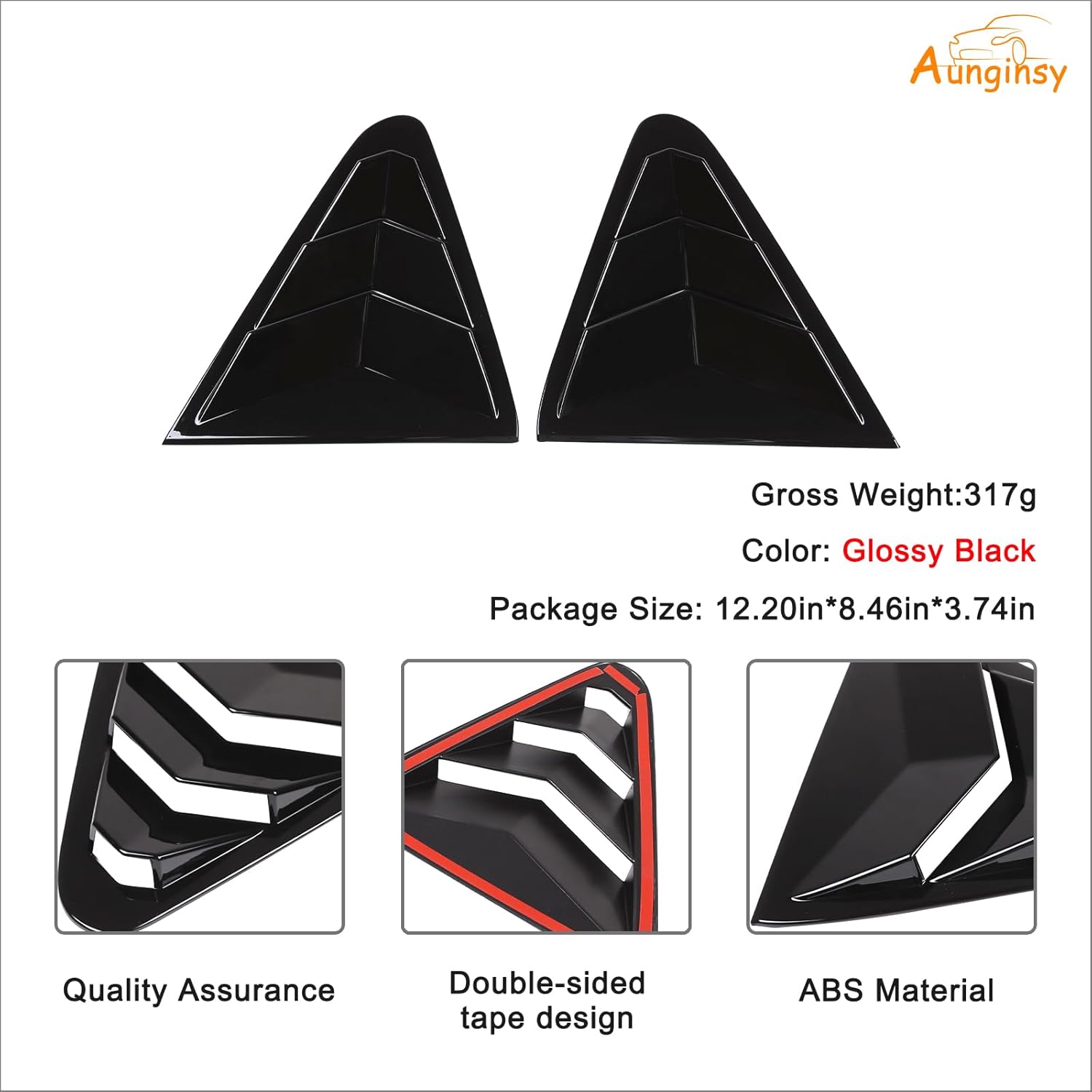 Aunginsy Car Rear Side Window Louver Cover Compatible with Subaru Crosstrek GU 2024 2025 Rear Quarter Triangular Window Shutters Glass Blinds Trim Air Vent Scoop Shades Cover ABS Exterior Accessories