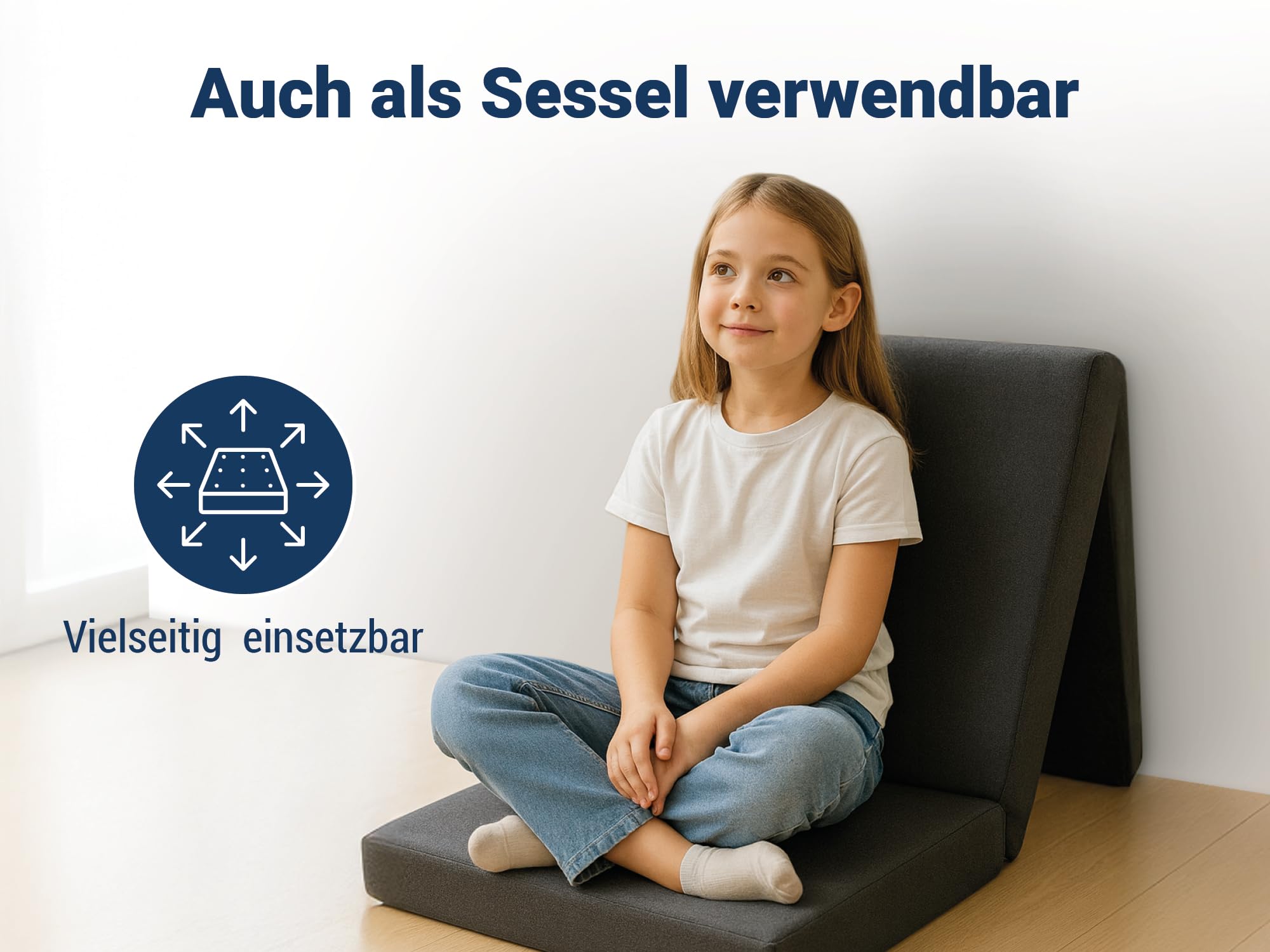 Betten-ABC - Faltmatratze anthrazit (3-TLG.) - ideale für Gäste - Klappmatratze für Reisen, Camping & Kinder zum Spielen - Oeko-TEX-Zertifiziert - Bezug aus Baumwolle & Polyester - leicht verstaubar