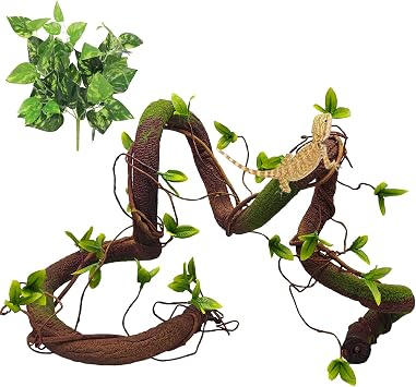 BNOSDM Reptile Jungle Vines with Leaves,Flexible Reptile Climbing Vines Branch,Chameleon Bendable Plants Tank Accessories,Pet Habitat Decor for Bearded Dragon,Snakes,Geckos,Lizards