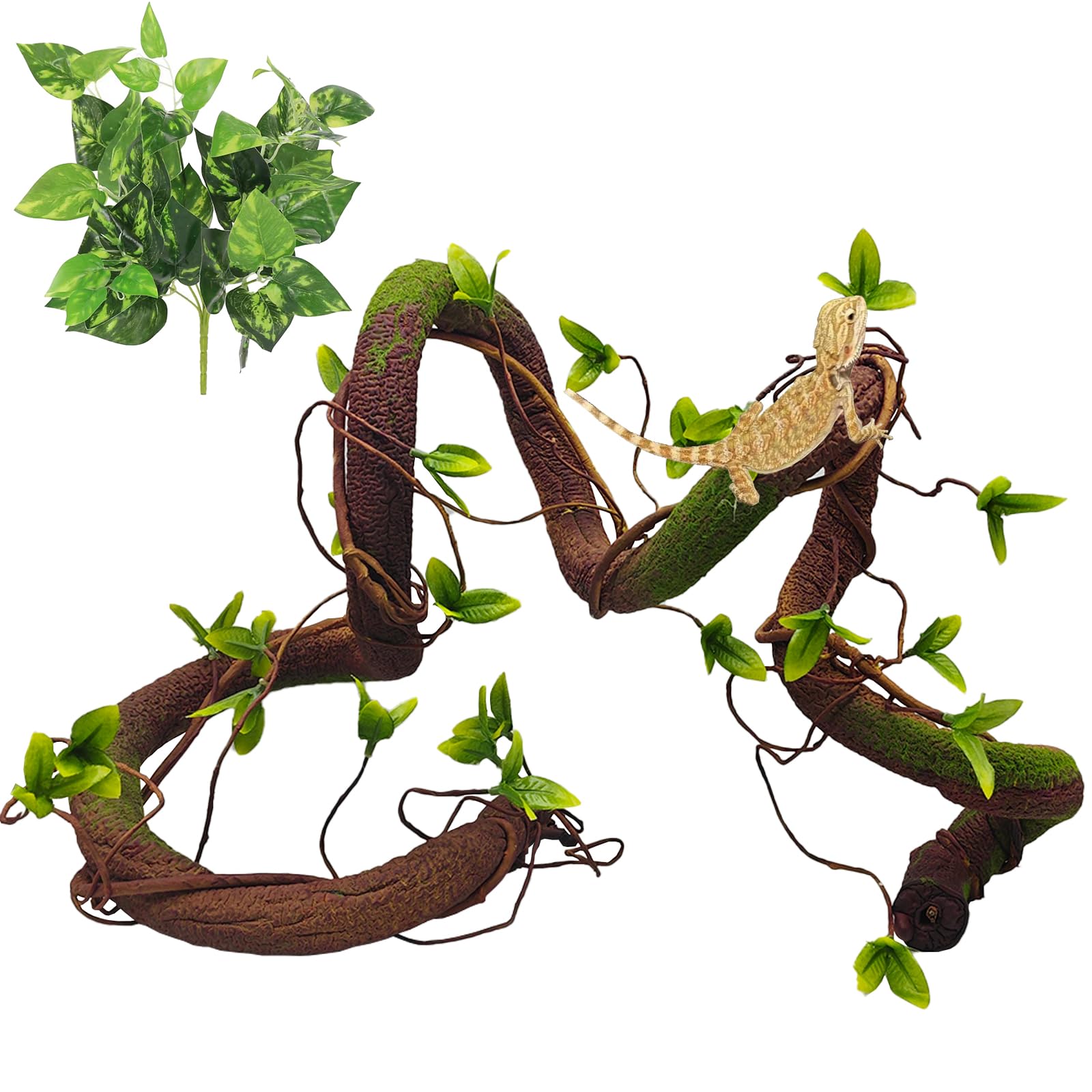 BNOSDM Reptile Jungle Vines with Leaves,Flexible Reptile Climbing Vines Branch,Chameleon Bendable Plants Tank Accessories,Pet Habitat Decor for Bearded Dragon,Snakes,Geckos,Lizards - terrarium accessories | Mubboo