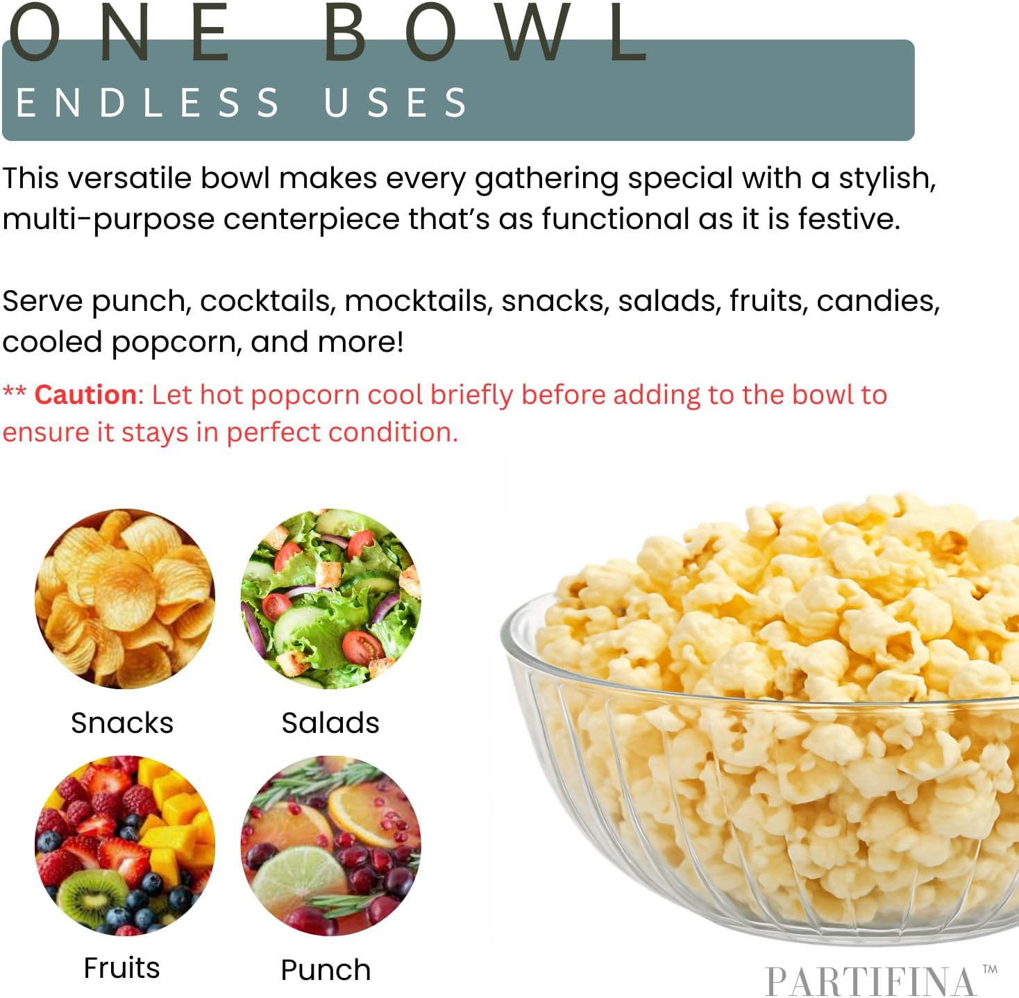 4 Clear Plastic Salad and Serving Bowls, Disposable and Reusable, 1.5 Gallon (192 oz) Capacity, Big Punch Bowl for Parties, Holidays, Punch/Salad/Fruit/Chips/Snacks/Candy