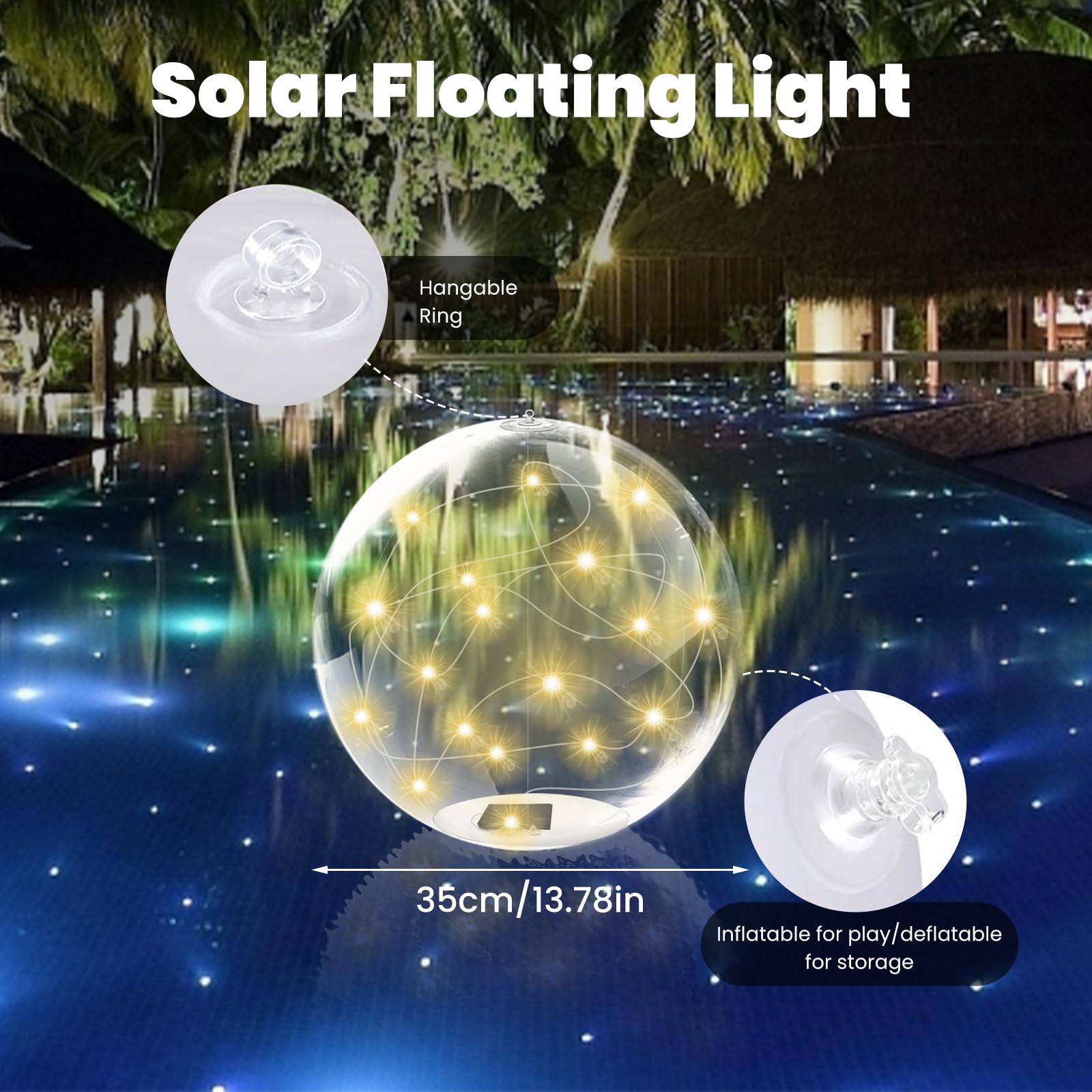 TWSOUL 2 luci solari galleggianti per piscina, 35 cm, Ip68, impermeabili, 16 colori con telecomando, sfera solare, decorazione per piscina, fontana, acquario (luce calda)