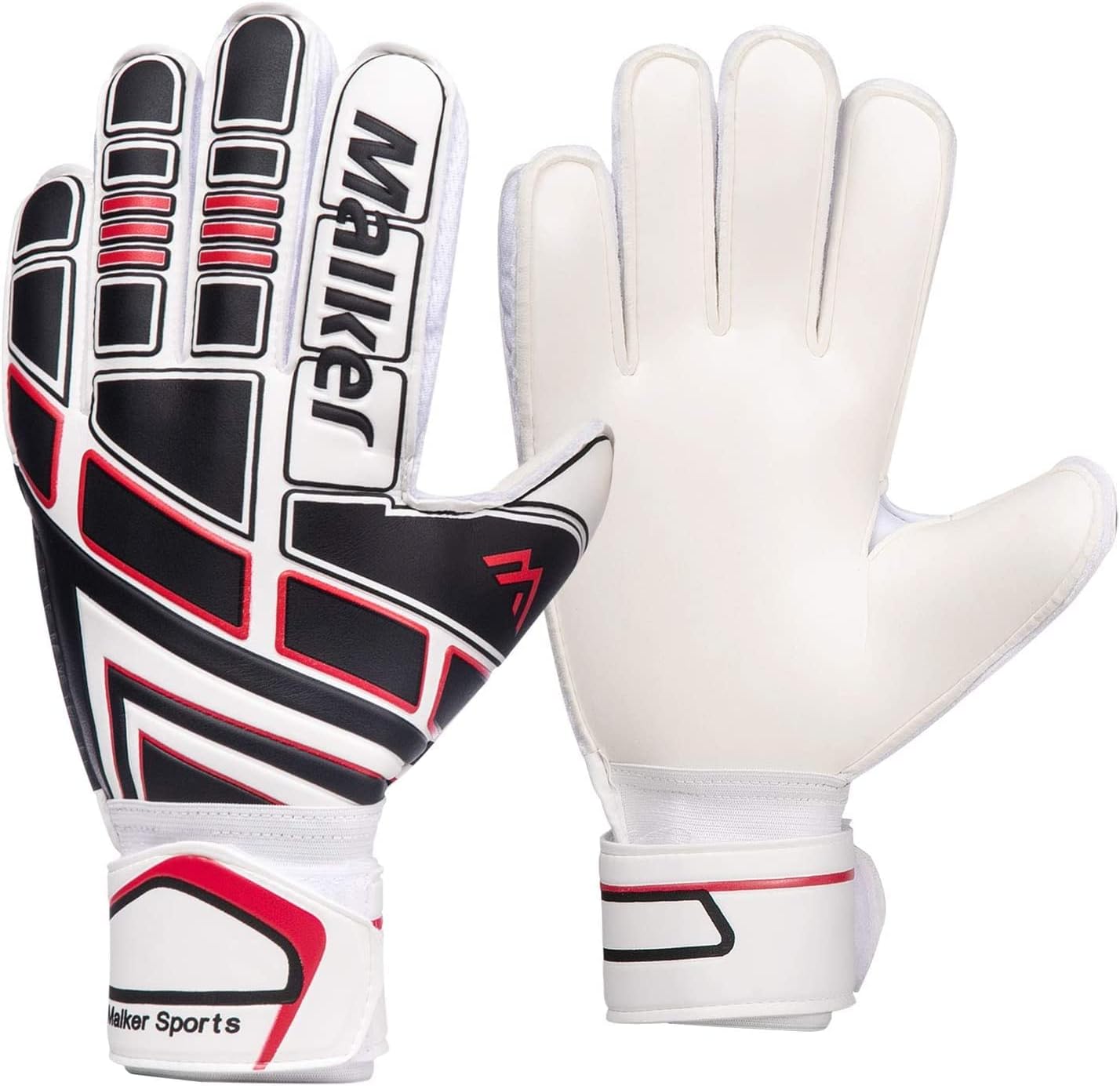 Malker Soccer Goalie Gloves Goalkeeper Gloves with Fingersave and Double Wrist Protection, Strong Grip Goalkeeper Gloves for Kids, Youth, Adults