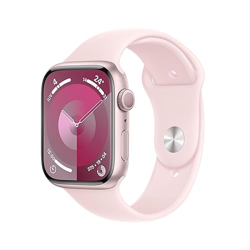 Immagine del prodotto Apple Watch Series 9 GPS 45mm Smartwatch con cassa in alluminio rosa e Cinturino Sport rosa confetto - S/M. Fitness tracker, app Livelli O₂, display Retina always-on, resistente all’acqua