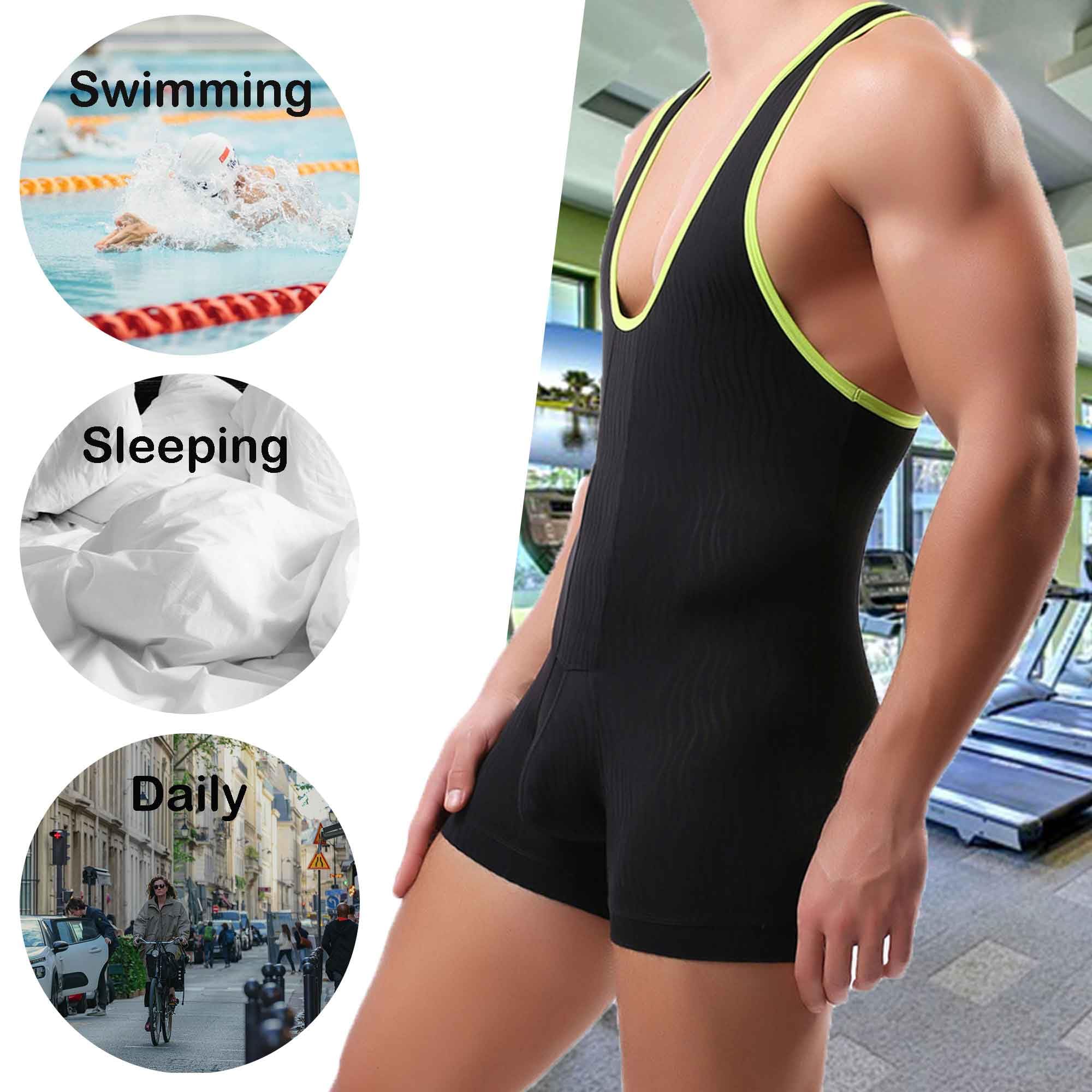 QiaTi Mens Athletic Supporters Sports Underwear Bodysuit Jumpsuit Wrestling Singlet Boxers