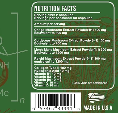 Miniatura 5 de Vitalshroom - Complejo de hongos con antienvejecimiento. Suplementos antienvejecimiento a base de hongos naturales con chaga, melena de león,