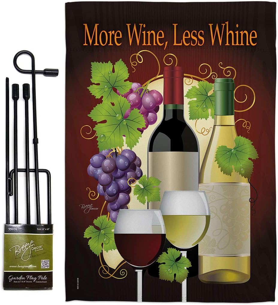 More Wine Less Whine Garden Flag Set Wall Holder Beverages Drink Fruits Cheese Sangria White Red Rose Dessert Sparkling Small Decorative Gift Yard House Banner Made In USA 13 X 18.5