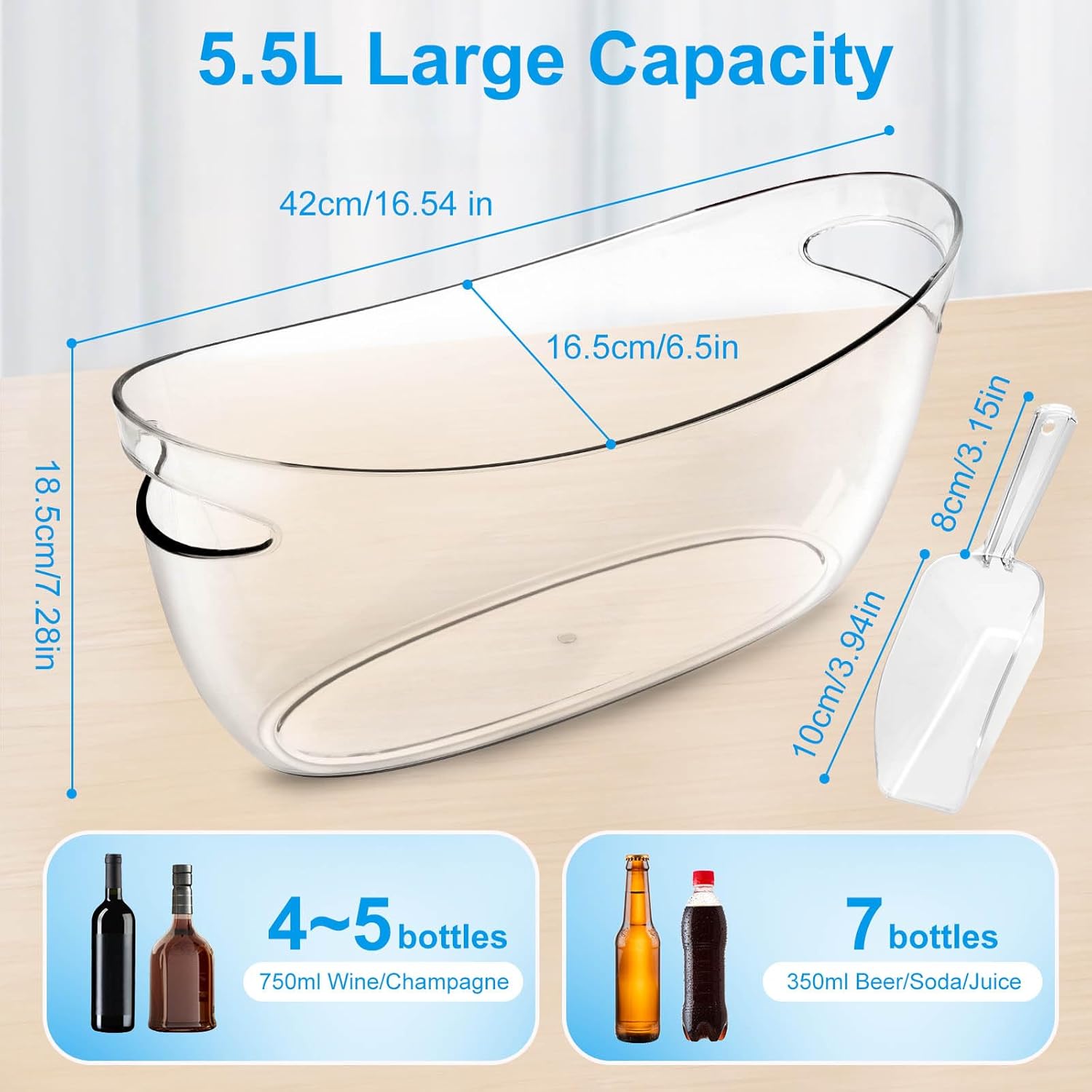 KITHELP 2 PCS Ice Buckets for Parties, 5.5L Ice Bucket with Scoops and Metal Wine Bottle Opener, Mimosa Bar Supplies Beverage Tub for Champagne, Beer, Cocktail