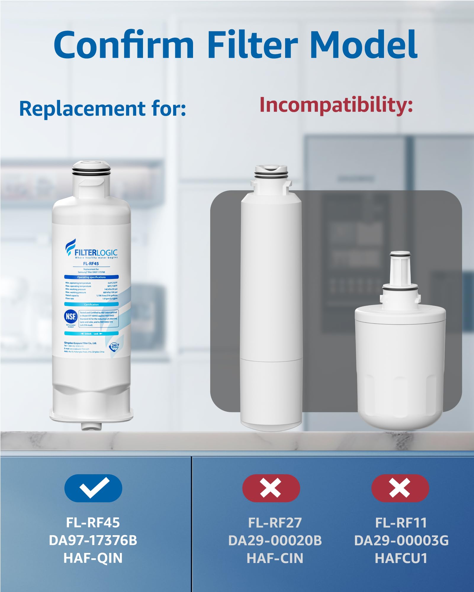 Filterlogic DA97-17376B Refrigerator Water Filter, Replacement for Samsung Genuine HAF-QIN/EXP, DA97-17376B, DA97-08006C, HAF-QIN (Pack of 3)