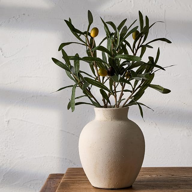 Vase décoratif en céramique SIDUCAL | Vase rustique en poterie de 6 po pour la décoration de la maison, table, salon, salle de bain, étagère, manteau, mariage, blanc